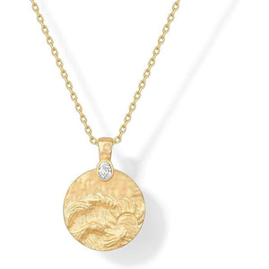 Women's 14K Carved Coin Pendant Necklace XINGX