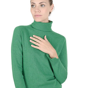 Crown of Edinburgh Cashmere - Crown of Edinburgh Cashmere Womens Turtleneck Sweater COE 0023 GREEN