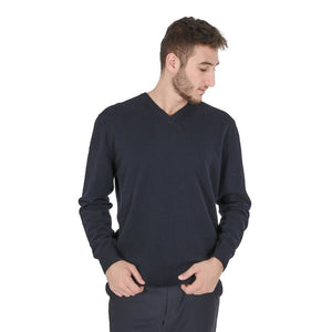 Crown of Edinburgh Cashmere - Crown of Edinburgh Cashmere Mens V Neck Sweater COE 0012 NAVY BLUE