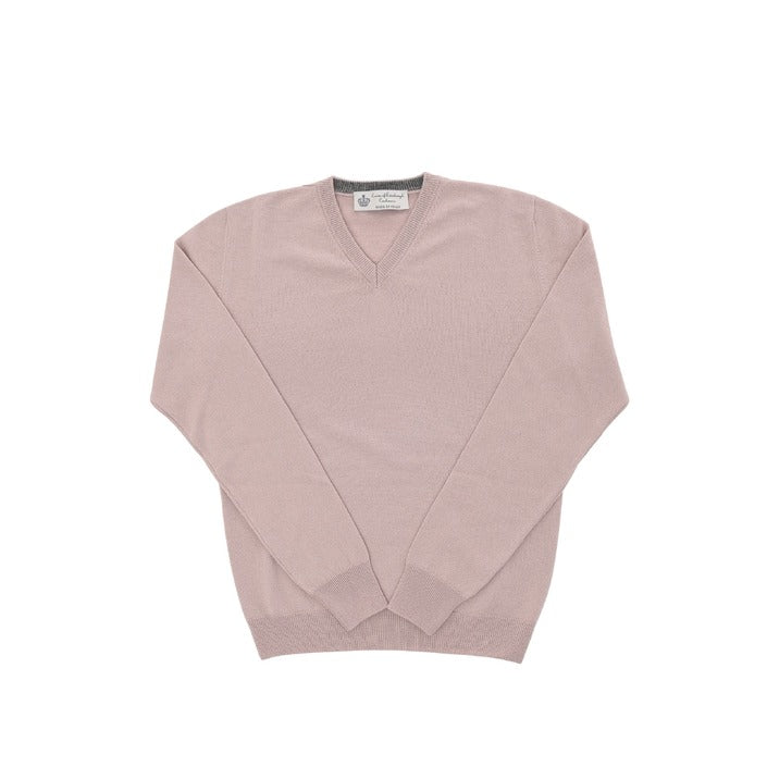 Crown of Edinburgh Cashmere - Crown of Edinburgh Cashmere Mens V Neck Sweater COE 0012 DUSTY PINK