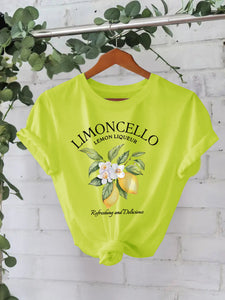 European And American Round Neck Lemon T-shirt For Women