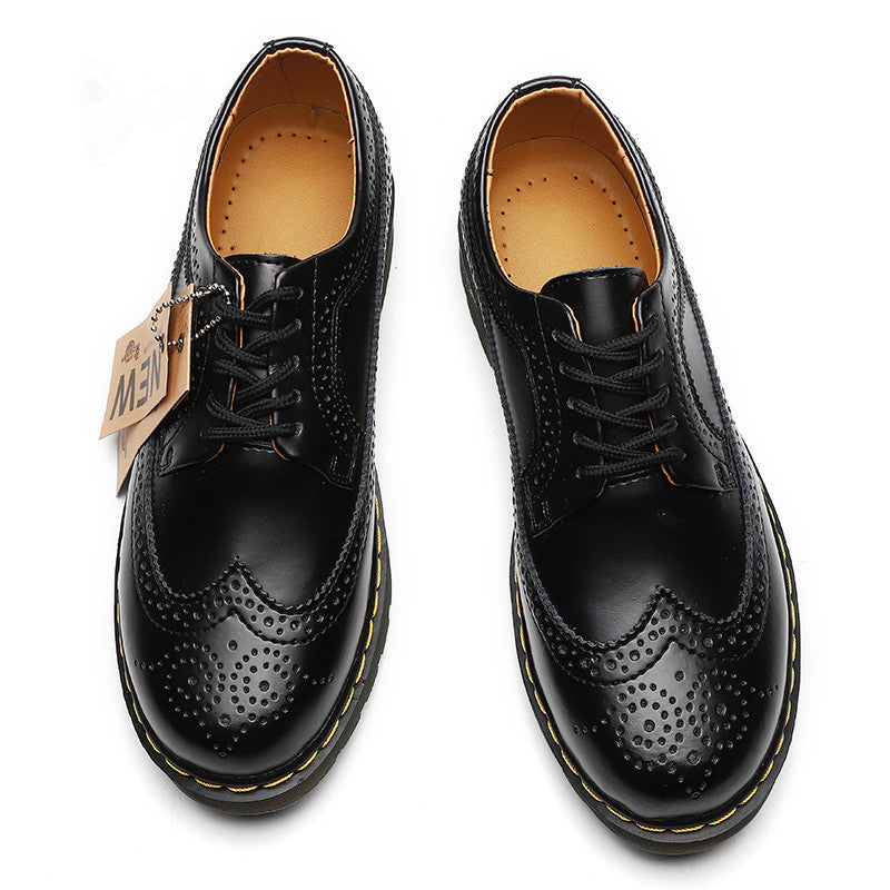 Martin Shoes Women's Low-cut Genuine Leather 5-hole Brogue Men's And Women's Round Head Couple's Lace-up Shoes