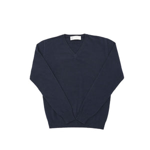 Crown of Edinburgh Cashmere - Crown of Edinburgh Cashmere Mens V Neck Sweater COE 0012 NAVY BLUE