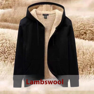 Velvet Padded Thickened Sweater Men's Cardigan Hooded Coat Casual Two-piece Suit Lambswool