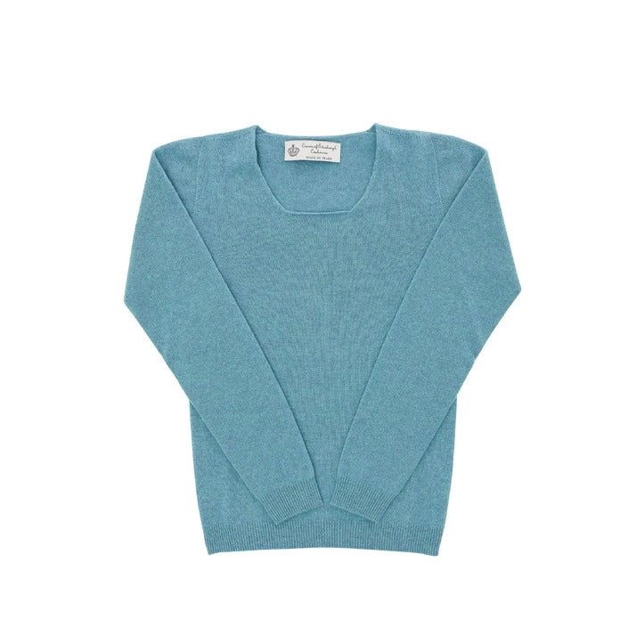 Crown of Edinburgh Cashmere - Crown of Edinburgh Cashmere Womens Square Neck Sweater COE 0024 TURQUOISE