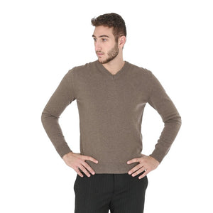 Crown of Edinburgh Cashmere - Crown of Edinburgh Cashmere Mens V Neck Sweater COE 0012 TAUPE