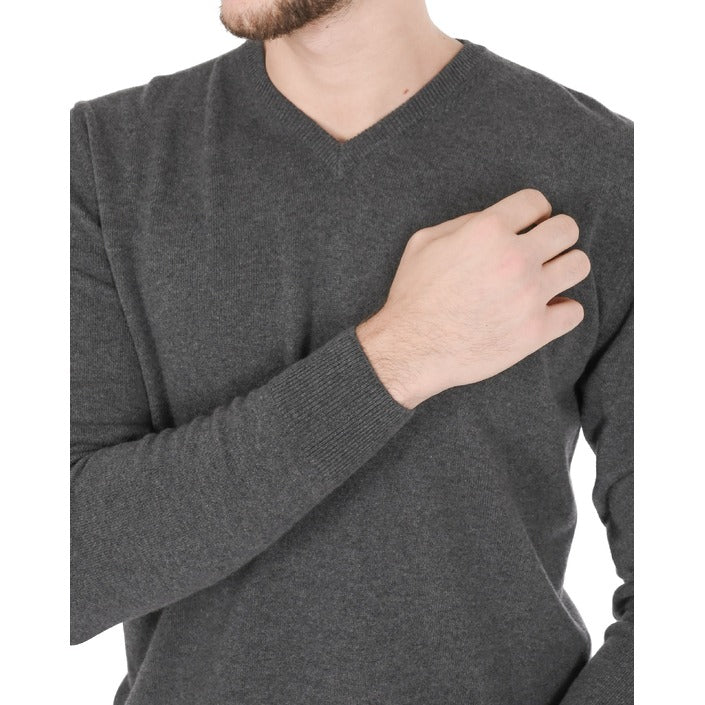 Crown of Edinburgh Cashmere - Crown of Edinburgh Cashmere Mens V Neck Sweater COE 0012 DARK GREY