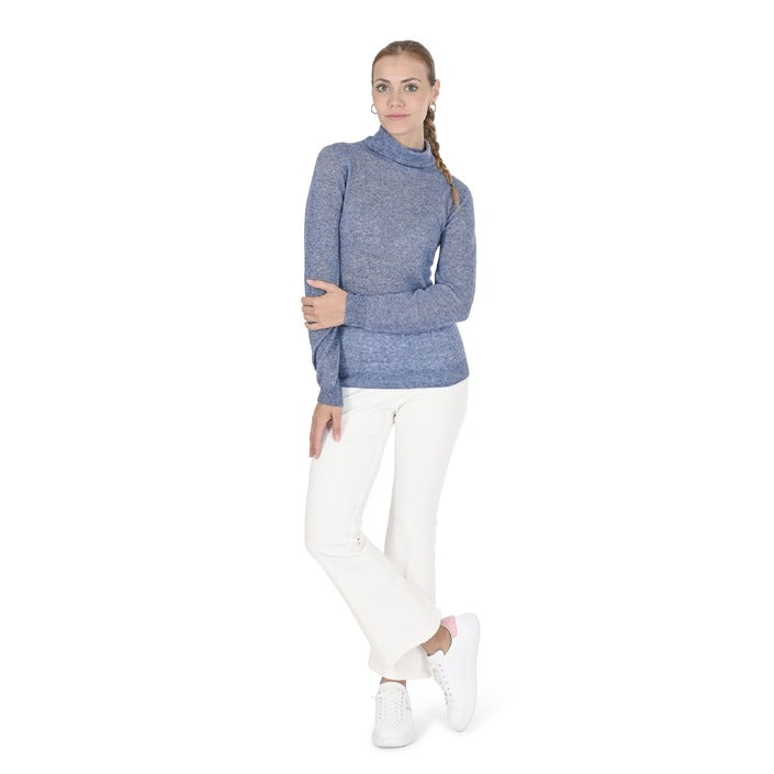 Crown of Edinburgh Cashmere - Crown of Edinburgh Cashmere Womens Turtleneck Sweater COE 0019 BLUE MELANGE