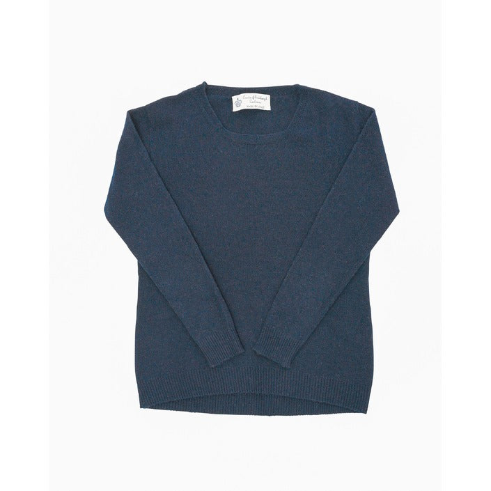 Crown of Edinburgh Cashmere - Crown of Edinburgh Cashmere Womens Square Neck Sweater COE 006 NAVY BLUE