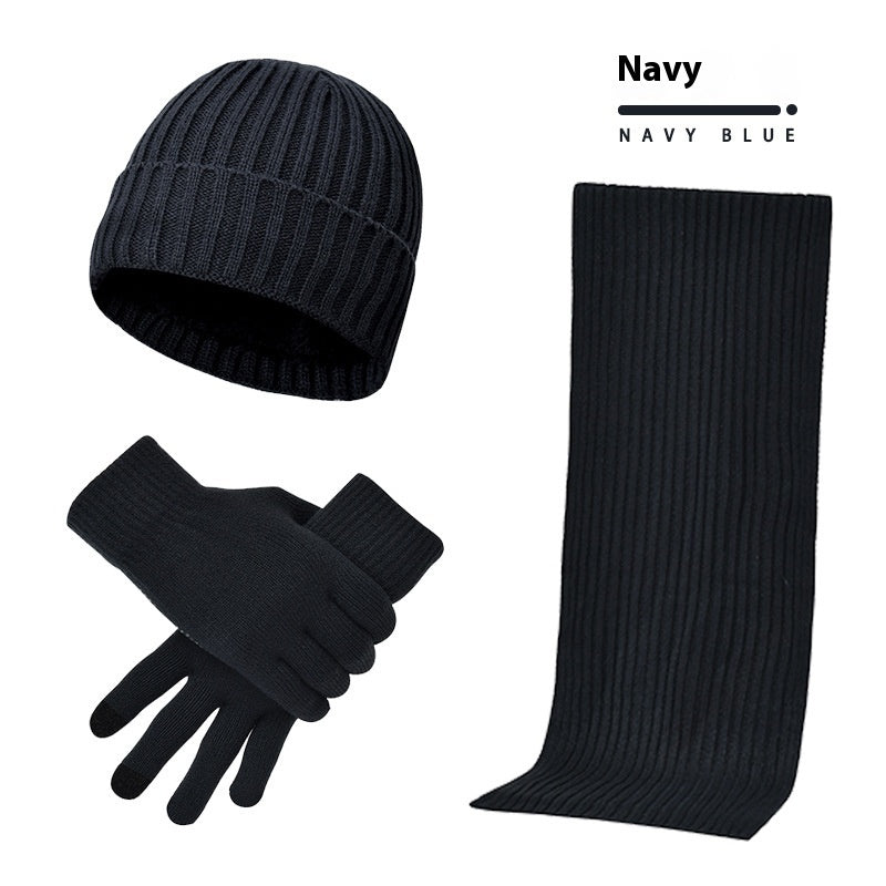 Men's And Women's Knitted Thickened Warm Wool Hat Scarf Gloves Three-piece Set