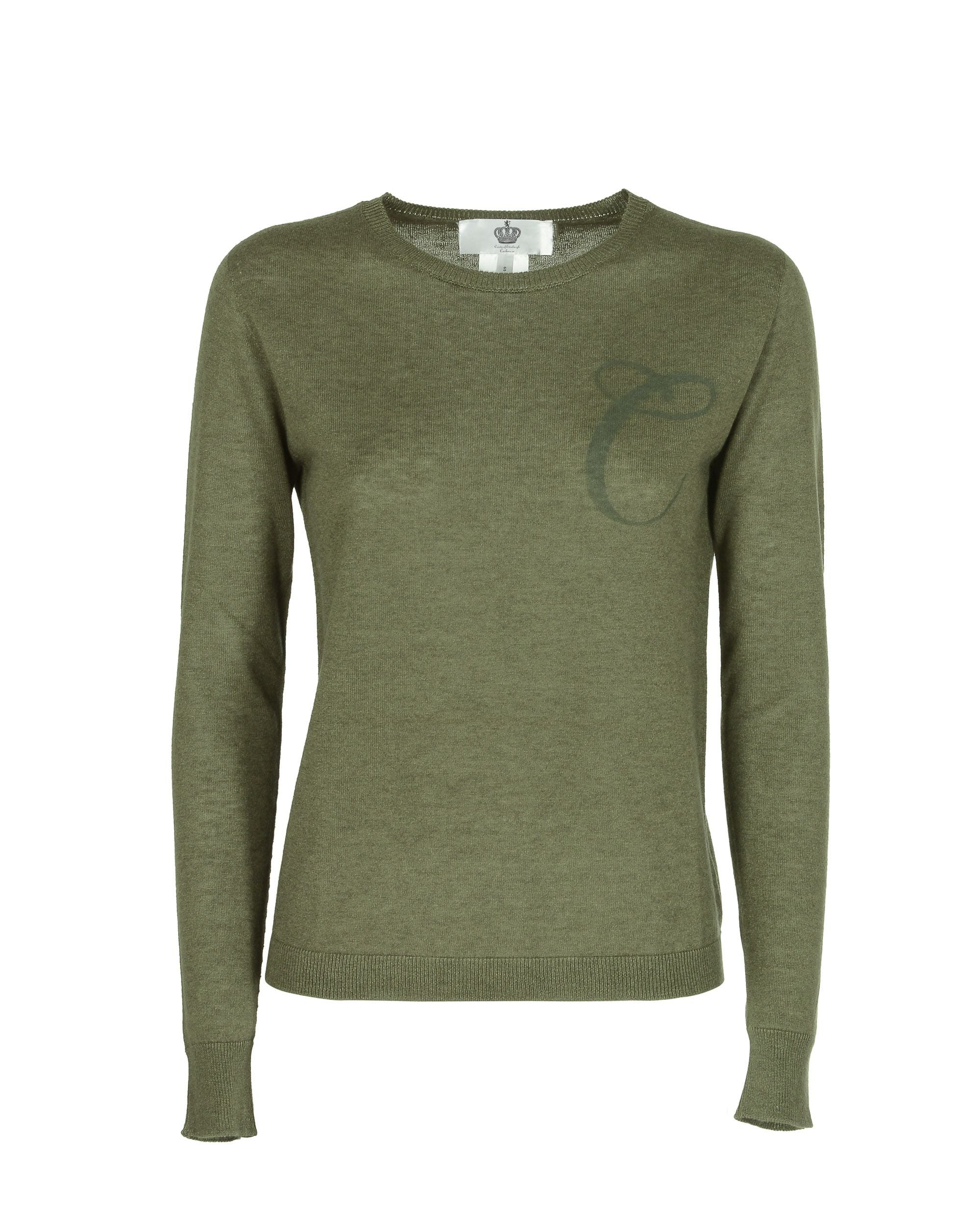 Crown of Edinburgh Cashmere Long Sleeve ART 004 GREEN LETTER C