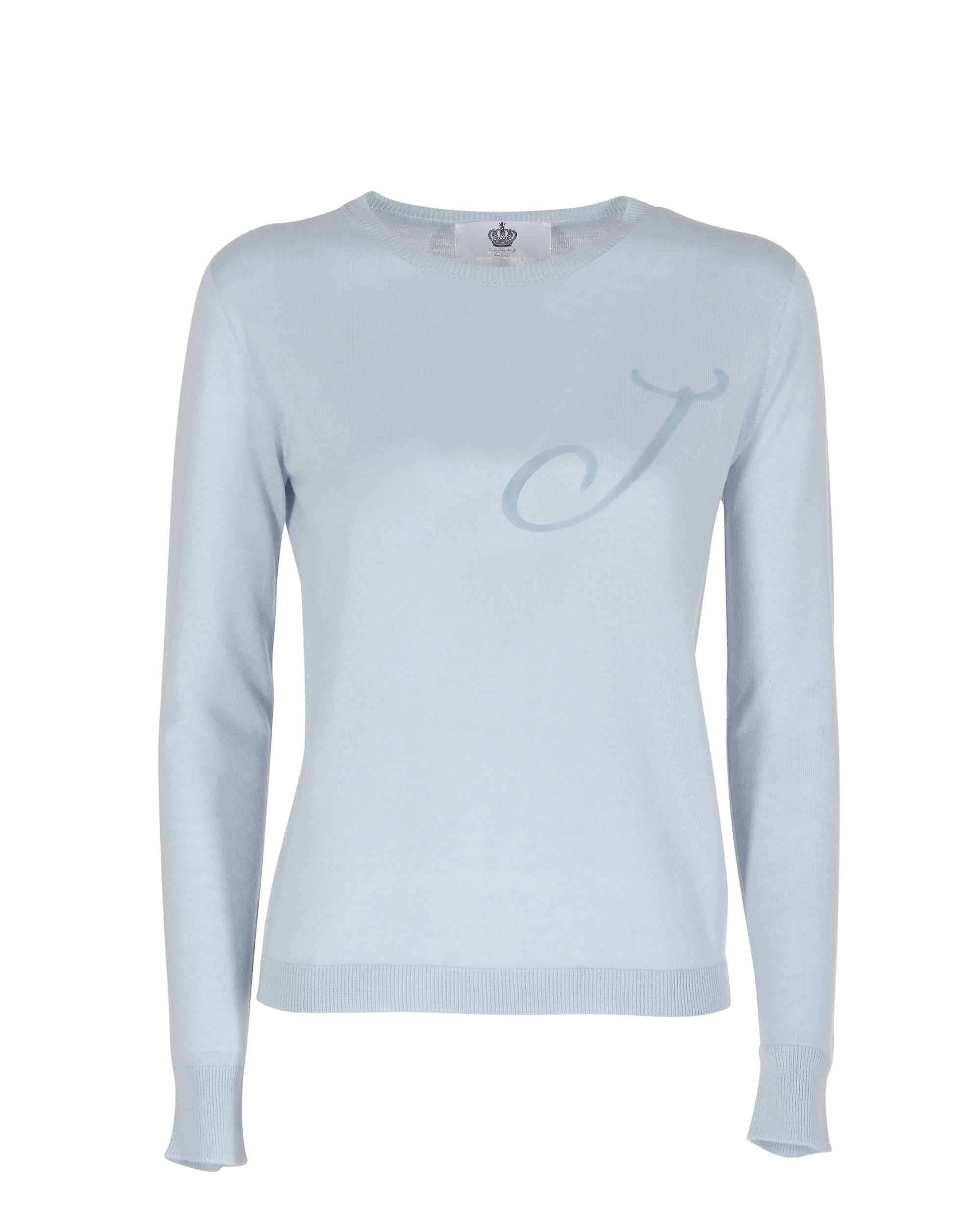 Crown of Edinburgh Cashmere Long Sleeve ART 004 LIGHT BLUE LETTER J