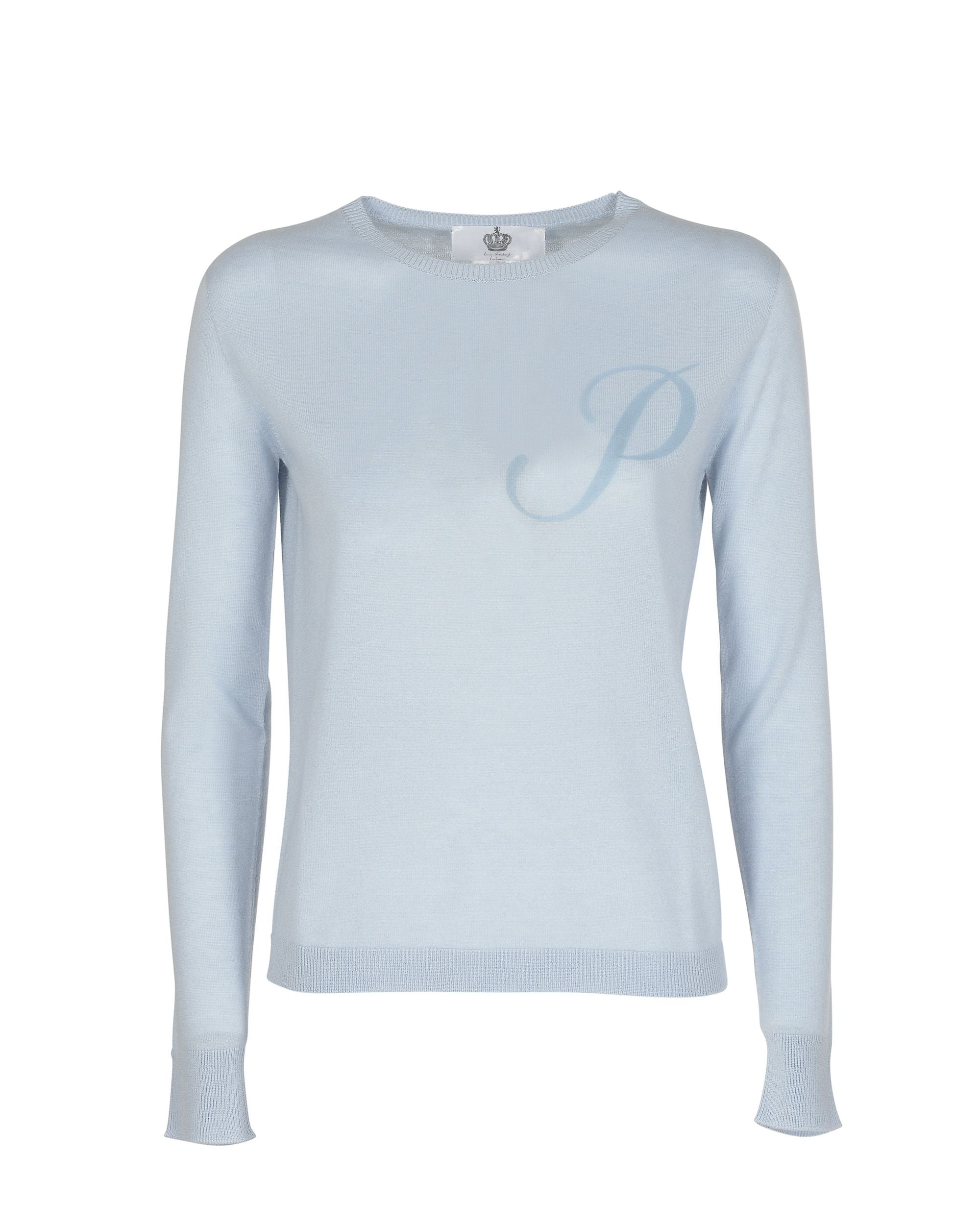 Crown of Edinburgh Cashmere Long Sleeve ART 004 LIGHT BLUE LETTER P