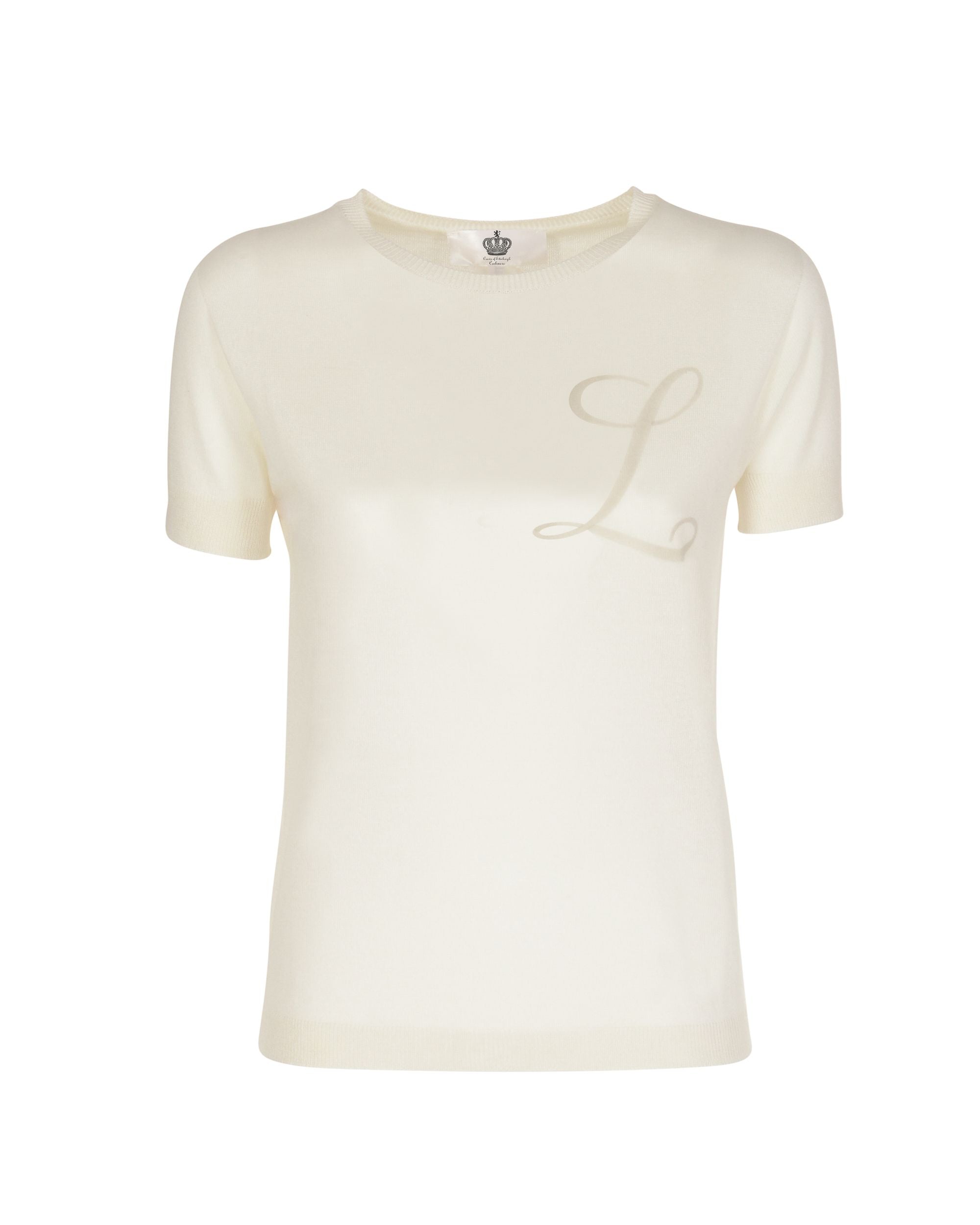 Crown of Edinburgh Cashmere Short Sleeve ART 003 IVORY LETTER L