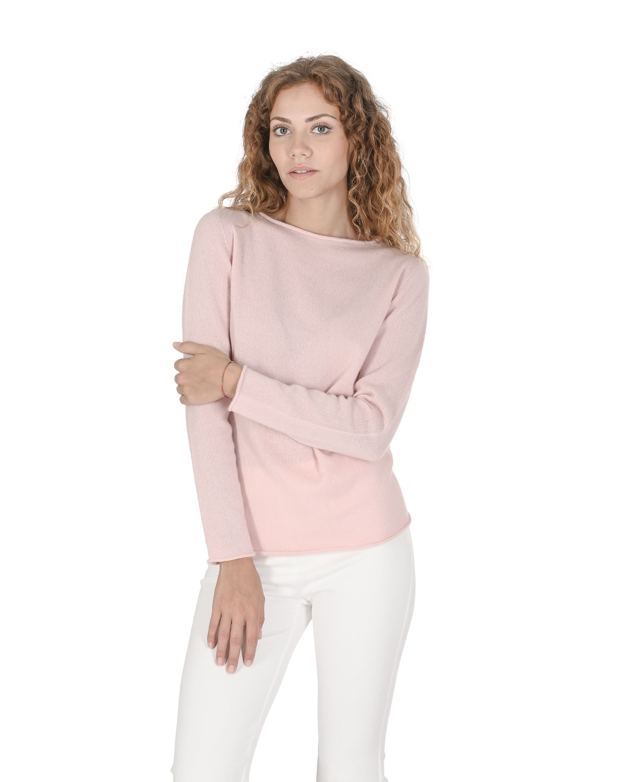 Crown of Edinburgh Cashmere Womens Boat Neck Sweater COE 0025 BABY PINK