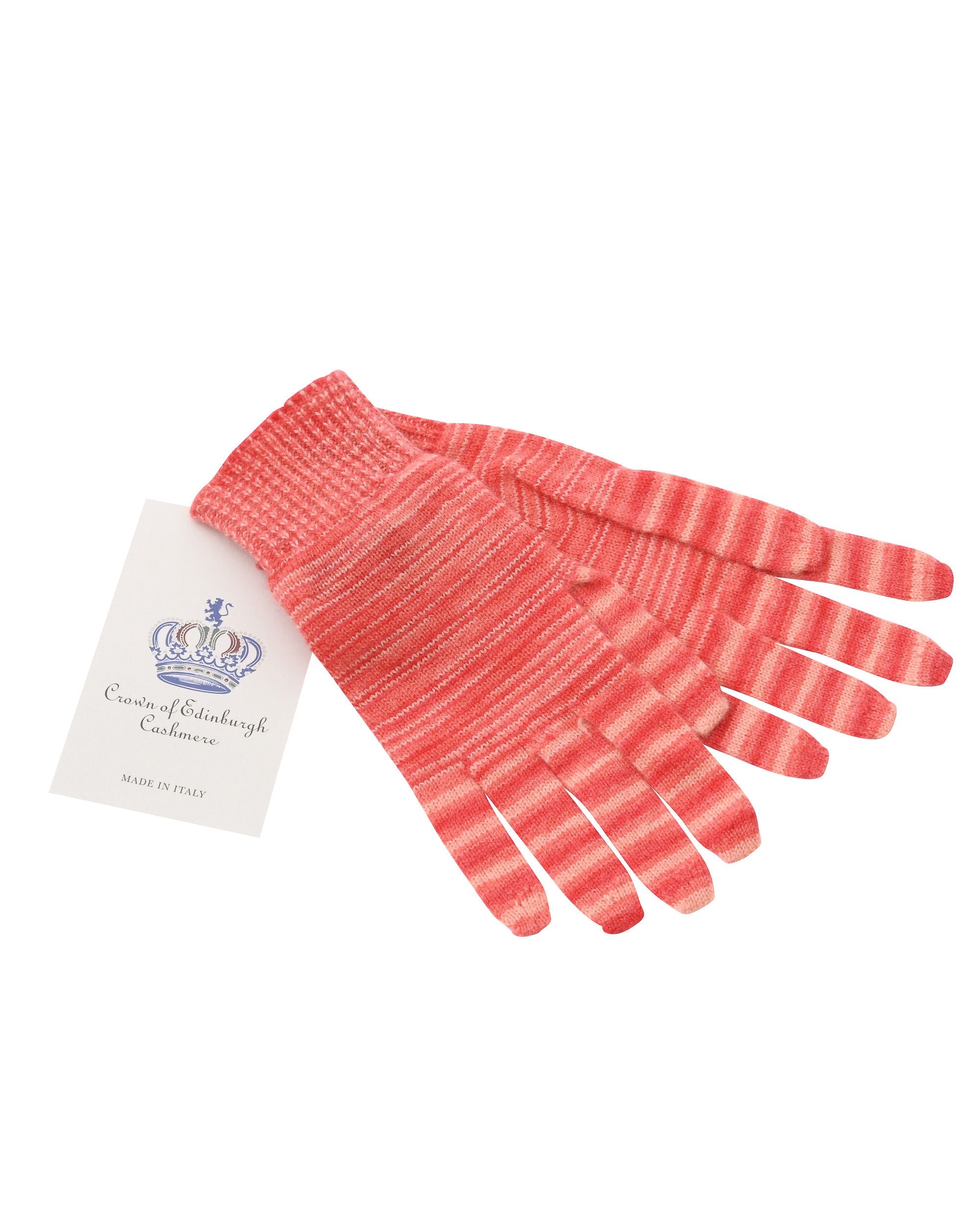 Crown of Edinburgh Cashmere Womens Short Gloves COE 001 ORANGE STRIPE