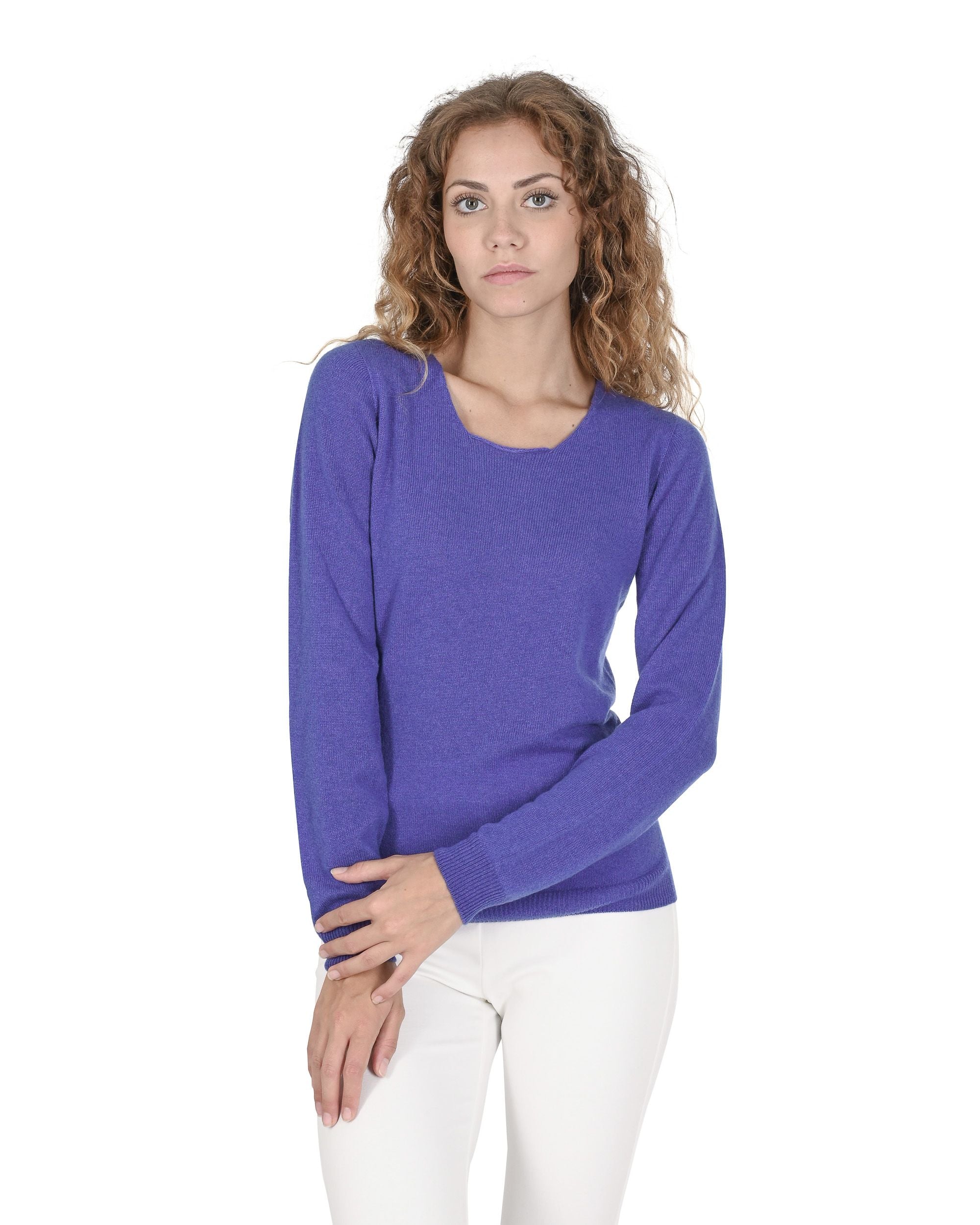 Crown of Edinburgh Cashmere Womens Square Neck Sweater COE 0024 ROYAL BLUE