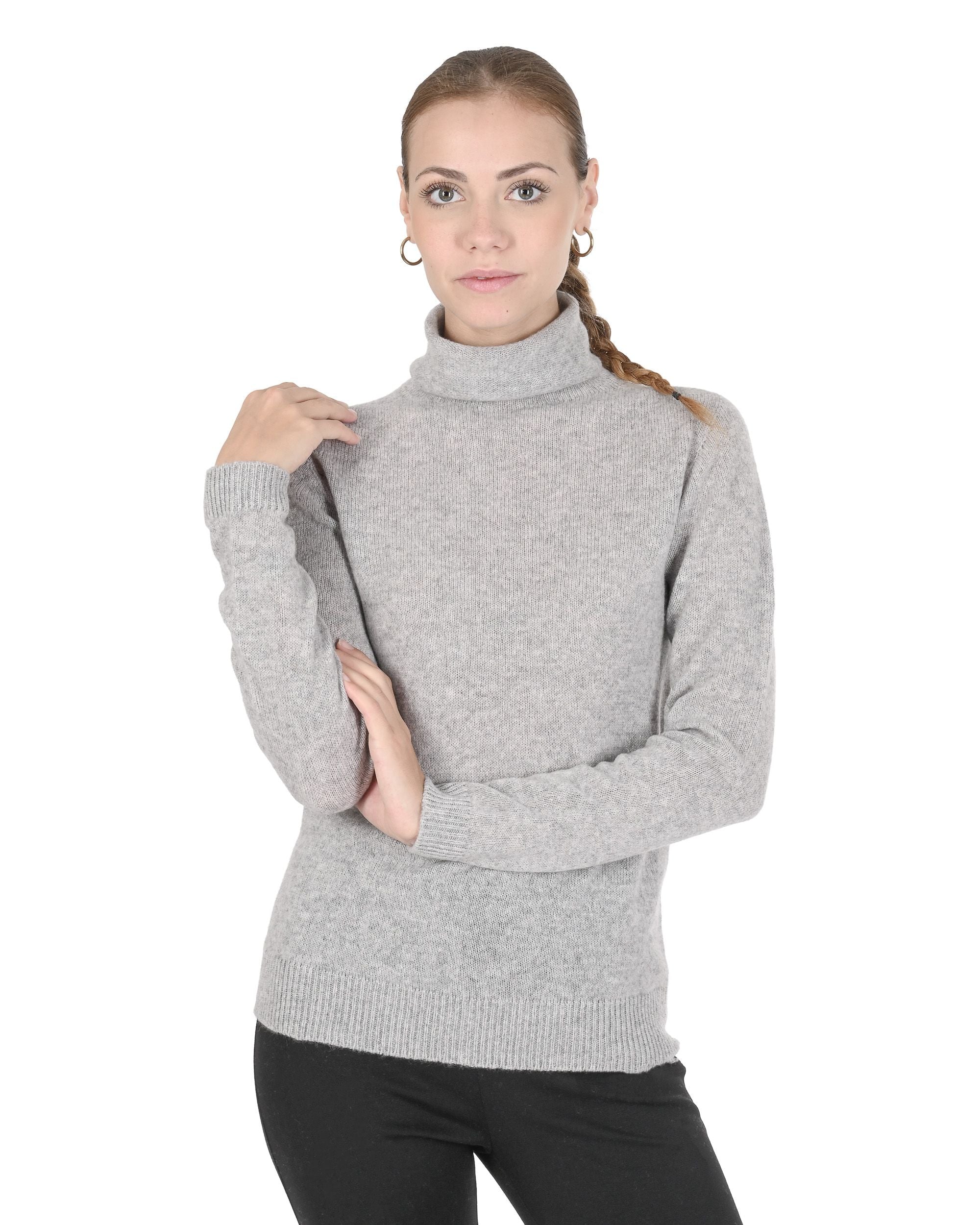 Crown of Edinburgh Cashmere Womens Turtleneck Sweater COE 0021 LIGHT GREY